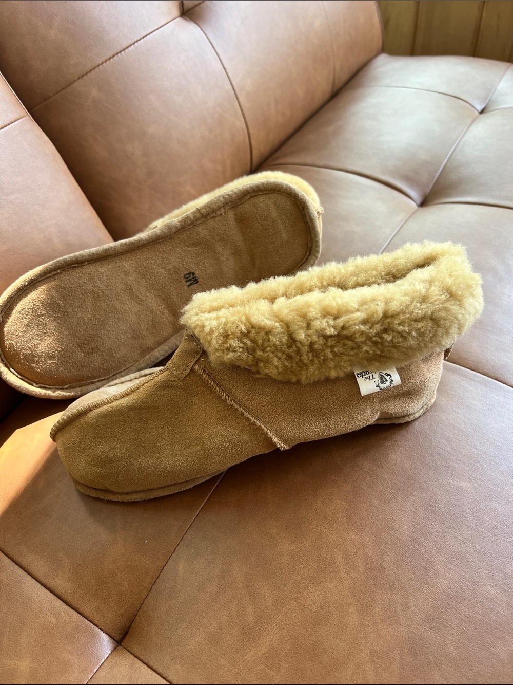 Cozy Shearling-Lined Suede Slippers in Chestnut Men’s 9
